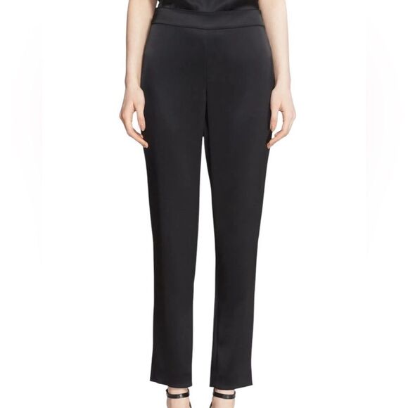 St.John Collection Emma Satin Ankle Pants Caviar Black 8 - Picture 1 of 7